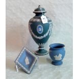 An unmarked Wedgwood-type covered urn,