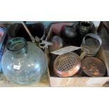 A mixed lot, including: a Victorian brass water can, pressed copper Arts & Crafts chamberstick,