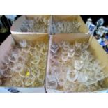 Four boxes of largely cut glass, including: whisky tumblers, liqueur glass,