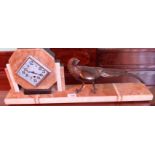 An Art Deco slate and marble mantle clock,
