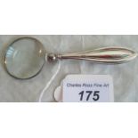 A magnifying glass with silver handle, Birmingham marks.