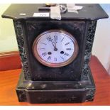 A Victorian black slate and variegated marble mantle clock,