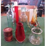 A small collection of vintage bottles, Italian art glass vases and other items.