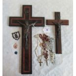 A large Italian rosewood and tulipwood banded crucifix with gilt metal corpus,