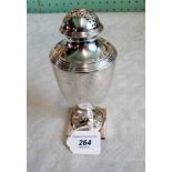 A late 19th century silver urn form sugar castor on pedestal foot, Sheffield 1899.