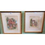 Flora Pilkington, a garden in summer, a pair of watercolours, each 22 x 17cm.