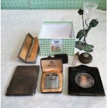 A collection of miscellaneous items, to include: a heavy silver cigarette case,