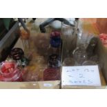 Two boxes containing miscellaneous decorative glassware, to include: cranberry glass,