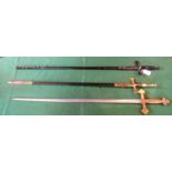 A collection of three Masonic and civil ceremonial swords.