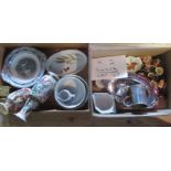 Two boxes containing miscellaneous ceramics, Japanese vase, printware meat plate,