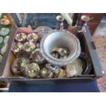 A box of miscellaneous silver plated items, to include: campagna form wine cooler, teapot, goblets,