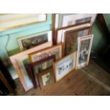 A large quantity of framed pictures and prints, including: a pastel study 'Surf',