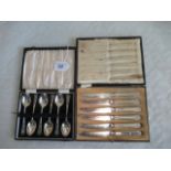 A cased set of six silver teaspoons, each with trefid pierced handle, Sheffield hallmarks,