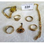 A 9ct gold curb pattern bracelet, a 9ct gold pendant,