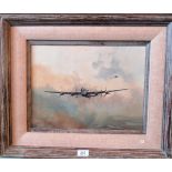 Dion Pears, an oil on canvas study of a second world war bomber being pursued by the enemy,