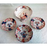 Three items of late 19th century Japanese Imari and a Staffordshire pottery Imari pattern pedestal
