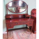 An Edwardian mahogany ebony and boxwood banded dressing table,