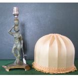 A circa 1920's Art Nouveau gilt and green patinated spelter table lamp,