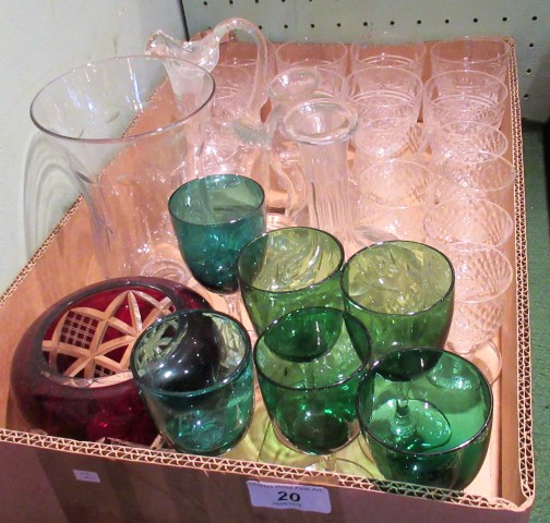 A mixed lot of glass, including: six Victorian green tinted wines, moulded glass liqueurs,