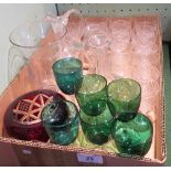 A mixed lot of glass, including: six Victorian green tinted wines, moulded glass liqueurs,