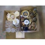 Two boxes of various items, including: David Winter miniature cottages, touristware beer steins,