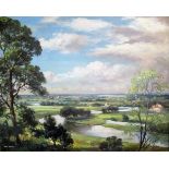 Max Hofler (1892-1963). An extensive rural landscape with meandering river.