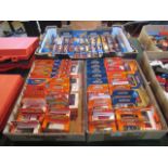 Three boxes containing a collection of several dozen Matchbox and Corgi die-cast and other model