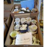 Two boxes of decorative ceramics, including: crestedware, commemorative pieces, Motto Ware,