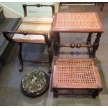 Two bergere cane seated stools,