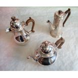 A Queen Anne design heavy silver matched three piece tea and coffee set,