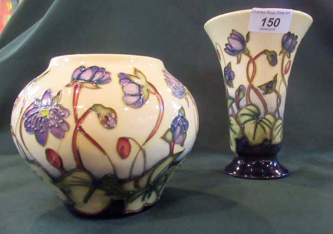 A 1999 Moorcroft trumpet form vase, decorated in the Hepaticus pattern, impressed and painted marks,