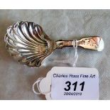 A George III silver shell form caddy spoon, Newcastle 1804 by Thomas Watson.