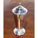 A 1930's Art Deco-esque inverted conical silver sugar sifter with pierced cover, Birmingham 1937.