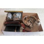 A collection of miscellaneous items, to include: a faux leather cigar case, coins, silver on copper,