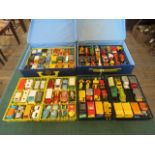 Two Matchbox collector carry cases, each with contents of die-cast and other model vehicles.
