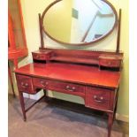 An Edwardian mahogany ebony and boxwood strung banded dressing table,