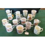 A collection of fifteen commemorative mugs and beakers, including: an Aynsley Edward VII mug,