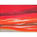 Jonathan Shaw, a blood red sunset over a calm sea. Acrylic on board, signed lower right, 44 x 60cm.