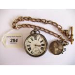 A small collection of items to include: a open faced Victorian silver key wind fob watch,