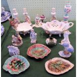 A mixed lot of decorative ceramics, including: German porcelain nut dish with squirrel surmount,