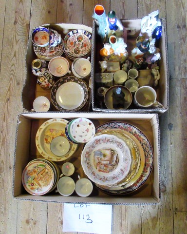 Three boxes of ceramics, including: 19th century Derby saucers dishes,