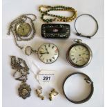 A collection of items, to include: a pear cased gents key wind fob watch,