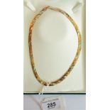 A 9ct Italian gold flat woven three colour necklace in presentation box.