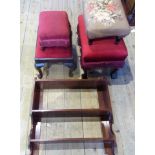 Four early 20th century foot stools variously upholstered,