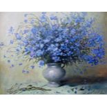 Twentieth century European school, still life study of corn flowers in a baluster vase,