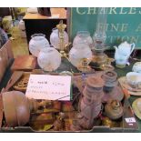 A mixed lot of metalwares and other items, including: paraffin lamps, brass trivet,