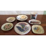 Six pieces of Reilly Ventnor Isle of Wight studio pottery, each typically decorated,