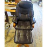 A contemporary simulated chocolate hide upholstered office lounge swivel chair,