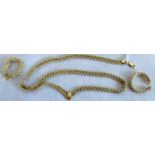 A 9ct gold rope link chain, together with a pair of earrings en suite.