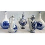 A pair of blue and white Copenhagen porcelain decanters and covers,